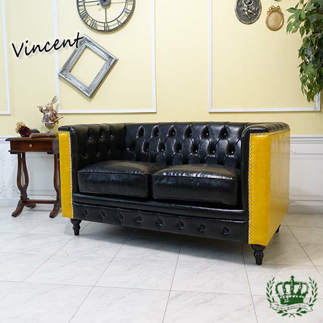 乐天商城 - チェスターフィールド ソファー アンティーク ソファ チェスターフィールド ホテル ソファ カフェ ソファー ロビー 応接 リビング クラシック ヴィンテージ レトロ ビンテージ 店舗 什器 美容室 サロン 風水 フェイクレザー PU 合皮 ブラック vm2p51p69k