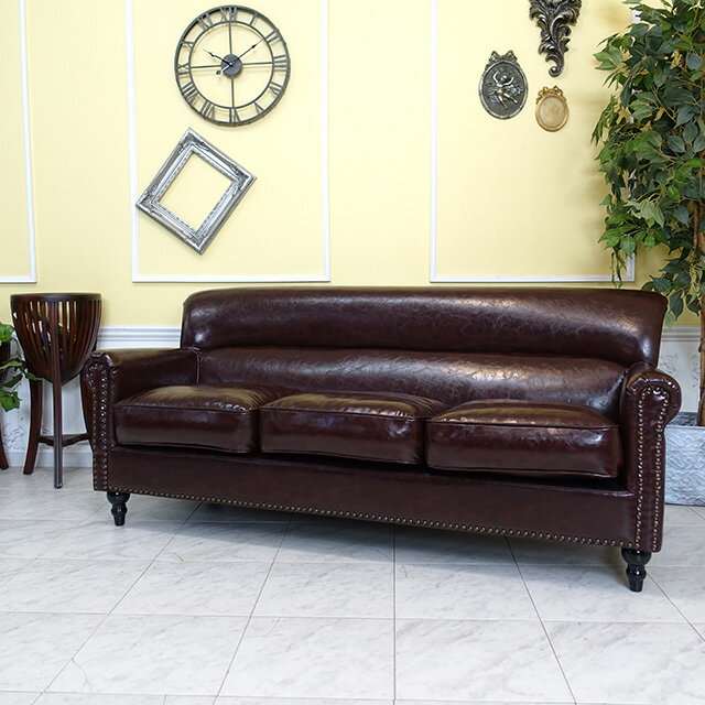 輸入家具 ソファー アンティーク ソファー そふぁ ヴィンセント ソファ 二人掛け 2シーター アンティーク ダブルソファ おしゃれ ソファ 2人用 英国 イギリス ホテル ローソファ デザイナーズ ミッドセンチュリー モダン フェイクレザー PU 合皮 ブラウン 茶 VN3P38K