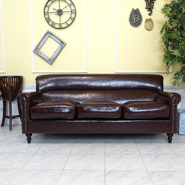 輸入家具 ソファー アンティーク ソファー そふぁ ヴィンセント ソファ 二人掛け 2シーター アンティーク ダブルソファ おしゃれ ソファ 2人用 英国 イギリス ホテル ローソファ デザイナーズ ミッドセンチュリー モダン フェイクレザー PU 合皮 ブラウン 茶 VN3P38K [2]