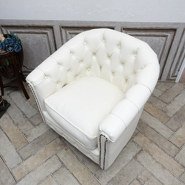 輸入家具 ソファ 一人掛け ソファー コンパクト レトロ ソファ チェスターフィールド ソファー ヴィンテージ ソファ ビンテージ アンティーク デザイナーズ イギリス 英国 チェスターフィールドソファ 1人掛け ソファー フェイクレザー PU 合皮 白 オフホワイト vl1p73k [2]