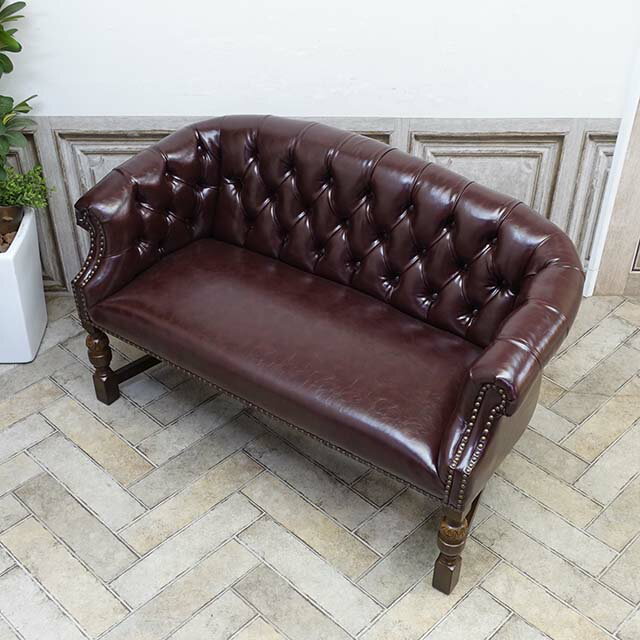 輸入家具 ビンテージ ソファ ヴィンテージ アンティーク ダイニングソファ おしゃれ 長椅子 2人掛け 二人用 デザイナーズ チェスターフィールド チェア 店舗什器 美容室 サロン ヴィンセント レトロ ビンテージ 書斎 ベンチ フェイクレザー PU 合皮 ブラウン 茶 9003-2-5p38b [2]