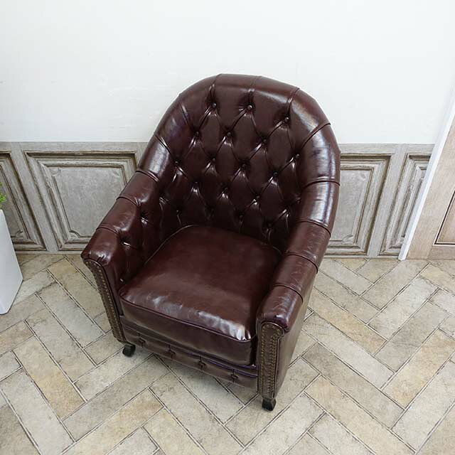 輸入家具 ソファー 一人用 ソファ 1人掛け ソファー チェスターフィールド ソファ ハイバック おしゃれ イギリス ヨーロピアン アンティーク ソファー デザイナーズ チェスターフィールドソファ ヴィンセント シングルソファ フェイクレザー PU 合皮 ブラウン 茶 va1p38k [2]