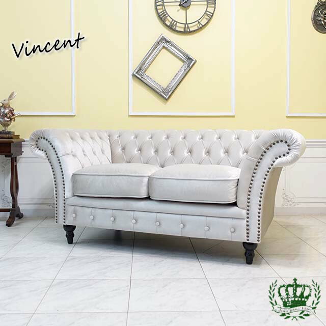 乐天商城 - 輸入家具 二人掛けソファ アンティークソファー アンティーク チェスターフィールド ソファー 2人掛け ダブルソファ イギリス 英国 ハイバック 書斎 美容室 本物の高級感 ヴィンテージ レトロ おしゃれ デザイナーズ リビング オフィス グレージュ vj2f220k