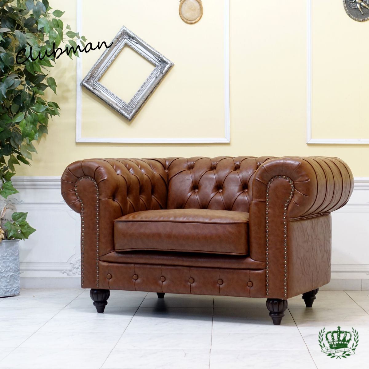 乐天商城 - 輸入家具 高級 ソファー チェスターフィールド ソファ アンティーク おしゃれ ソファ 1人掛け ソファー 一人掛け かわいいソファー ヴィンテージ ビンテージ デザイナーズ イギリス 英国 書斎 リビング クラブマン 送料無料 フェイクレザー 合皮 PU 茶 ブラウン VX1.5P94