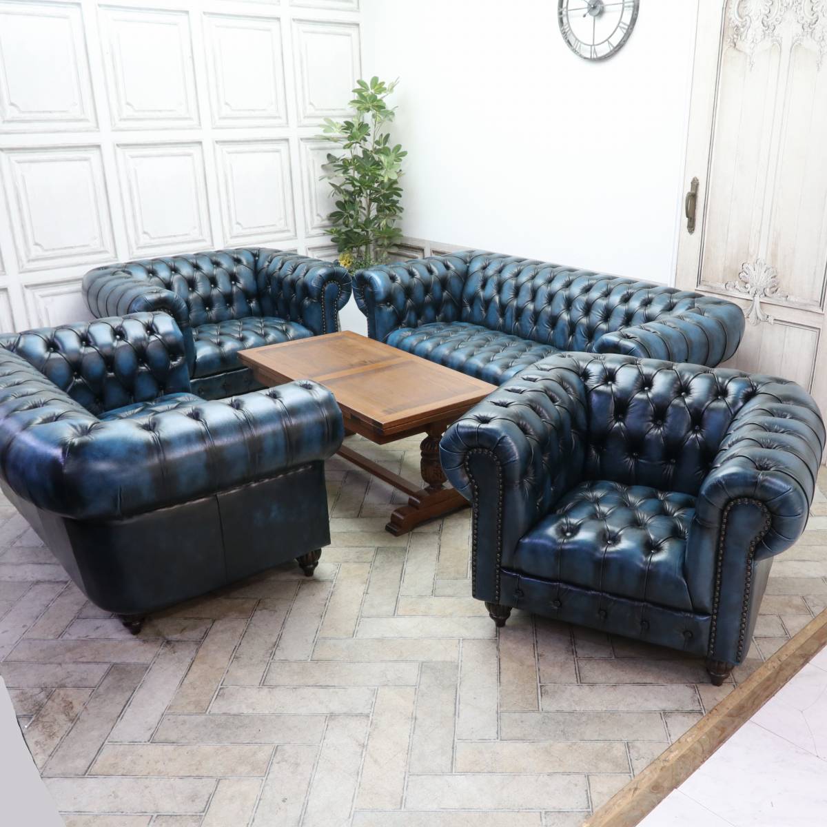 輸入家具 チェスターフィールド ソファ 一人掛け 送料無料 ソファー チェスターフィールド ソファ イギリス 英国 ヴィンテージ ソファ レトロ ソファー ビンテージ シングルソファー 1人用 書斎 西海岸 クラブマン 撮影 美容室 レザー 本革 本皮 ブルー 青 vxb1.5l9 [2]
