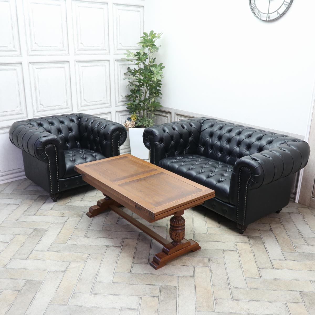 輸入家具 チェスターフィールド ソファ 二人掛けソファー 2人掛け 送料無料 ソファー イギリス 英国 ヴィンテージ ソファ レトロ ダブルソファ ホテル レストラン ソファ カフェ 書斎 オフィス 西海岸 クラブマン 撮影 美容室 フェイクレザー ブラック 黒 vxb2p87 [3]