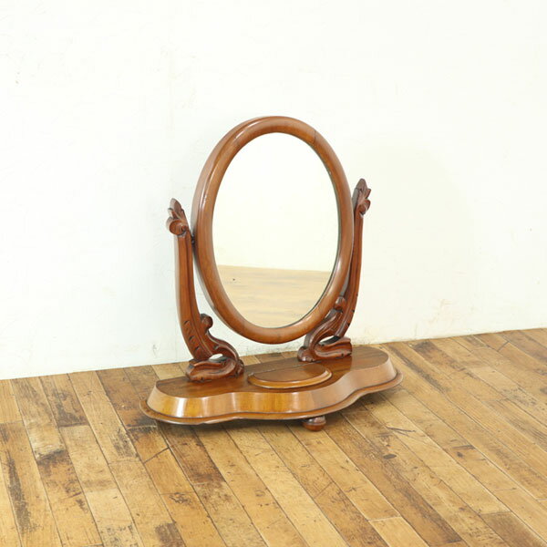 アンティーク 家具 卓上ミラー　小さな収納付き　デスクミラー　木製フレーム　かわいい　化粧　メイク　鏡　アンティークフレックス　57883