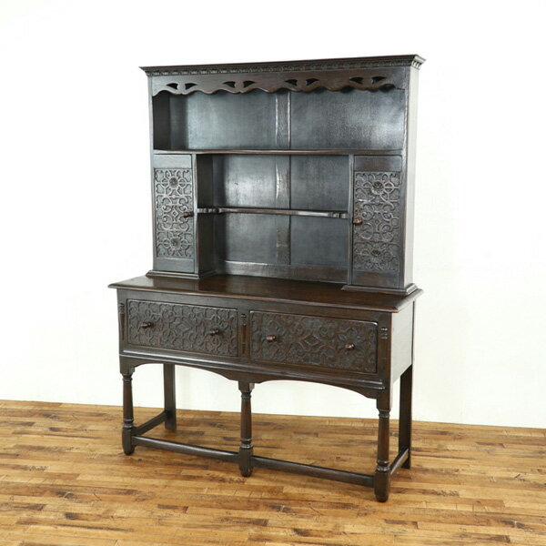 乐天商城 - アンティーク カップボード 引き出し収納タイプ ダークカラー こだわり感じるデザイン 収納兼ディスプレイ棚 食器棚 イギリス 59175