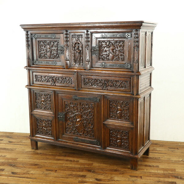 乐天商城 - アンティーク 家具 圧倒されるような存在感 キャビネット 幅156×奥55×高161cm 手の込んだ素晴らしい彫刻 収納棚 飾り棚 フランスアンティーク家具 64704