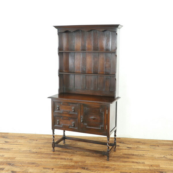 乐天商城 - 本物アンティーク カップボード 収納兼ディスプレイ棚 ツイストレッグが魅力的 食器棚 飾り棚 店舗什器 キャビネット イギリス家具 80002