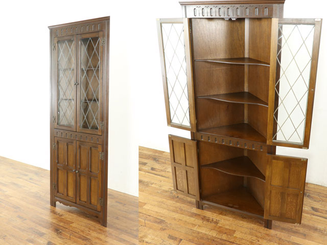 コーナーキャビネット 定番人気 シンプルなデザイン 収納棚 おしゃれ ディスプレイ 飾り棚 リビング 英国 アンティークフレックス 80271