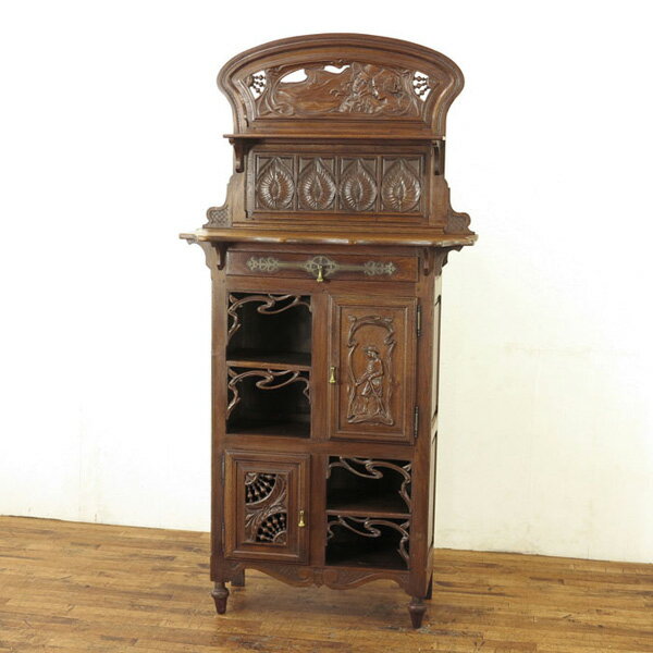 アンティーク 家具 キャビネット　装飾性の高い アールヌーボー様式　繊細で華やかなデザイン　収納棚　飾り棚　フランス　アンティークフレックス　63385nk