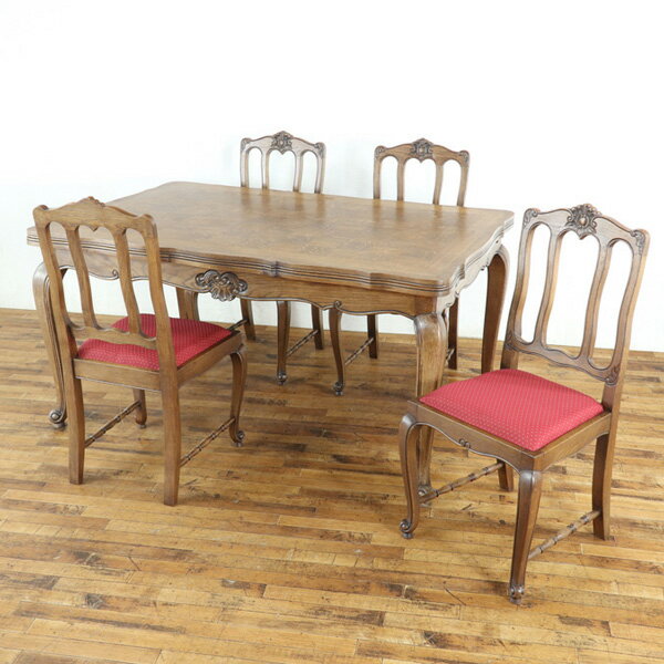 乐天商城 - アンティーク テーブル・チェア4脚セット ドローリーフテーブル ダイニングチェア4脚 フランスらしい可愛らしいデザイン フランス 65338
