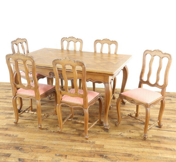 乐天商城 - アンティーク テーブル・チェア6脚セット ドローリーフテーブル ダイニングチェア6脚 フランスらしい可愛らしいデザイン フランス 65383