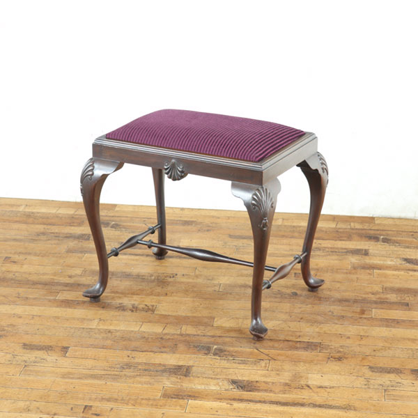 乐天商城 - アンティーク 張替済クィーンアンスツール 曲線的で優雅なデザイン 貝殻モチーフの装飾も素敵 イギリス家具 アンティークフレックス 80784