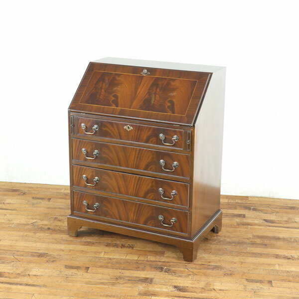 乐天商城 - ライティングビューロー マホガニー材の美しい杢目 小ぶりなサイズも魅力的 引き出し4段 イギリス家具 アンティークフレックス 80821