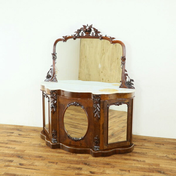 アンティーク 家具 イギリス　アンティーク家具　クレデンザ　彫刻　大理石　キャビネット　英国アンティーク家具　アンティークキャビ..