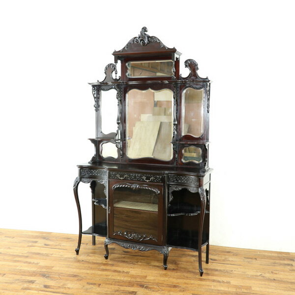 乐天商城 - アンティーク 家具 幅140×奥40×高234cm　ヴィクトリアン　パーラーキャビネット　飾り棚　上品　収納兼ディスプレイ棚　イギリスアンティーク家具　70093nk