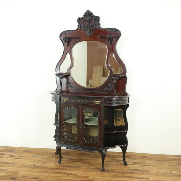 乐天商城 - アンティーク 家具 幅122×奥37.5×高215cm ヴィクトリアン パーラーキャビネット 収納兼ディスプレイ棚 イギリスアンティーク家具 70253