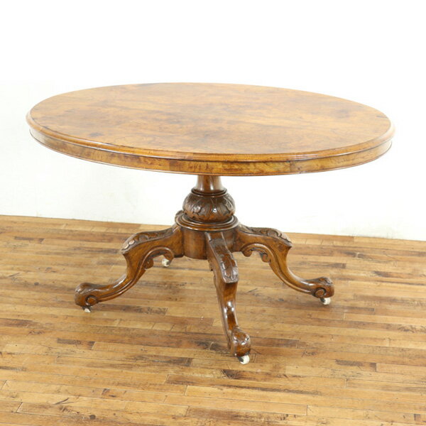 アンティーク 家具 チルトトップテーブル 天板を立ち上げることができるテーブル 美しい天板の杢目、脚のデザインも魅力 イギリスアンティーク家具　58846