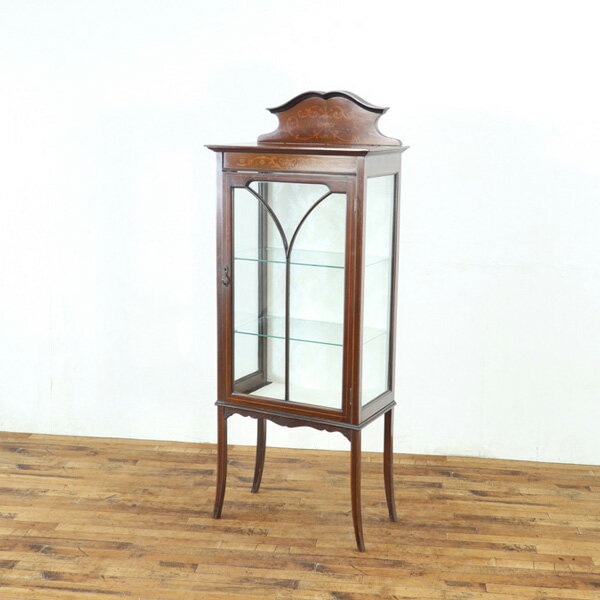 乐天商城 - アンティーク クロス張替済ショーケース 細身サイズ スッキリとしたデザイン インレイが素敵 イギリス家具 アンティークフレックス 80617