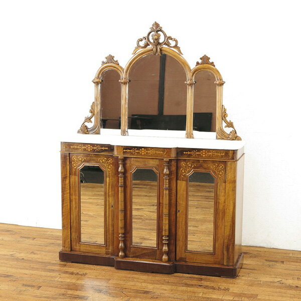 乐天商城 - アンティーク 家具 イギリス　アンティーク家具　クレデンザ　彫刻　大理石　キャビネット　英国アンティーク家具　アンティークキャビネット 70051nk