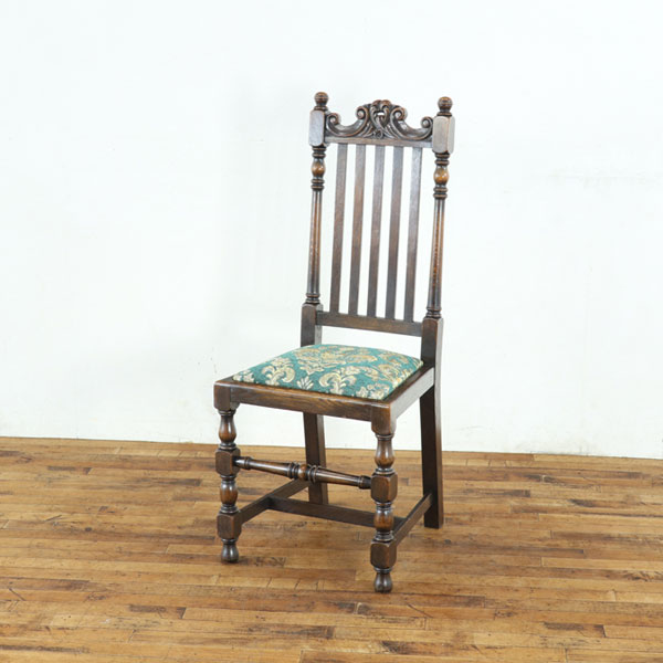乐天商城 - 英国アンティーク 張替済ダイニングチェア ハイバックタイプ 笠木部分のボタニカルな装飾が素敵 華美にならない装飾性 イギリス家具 80560