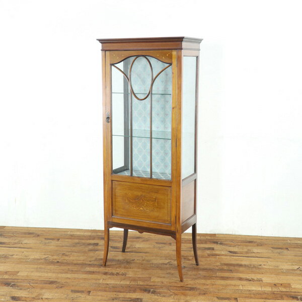 乐天商城 - アンティーク クロス張替済ショーケース 繊細で美しい植物モチーフのインレイ エドワーディアン様式 ディスプレイ 収納 イギリス 80615