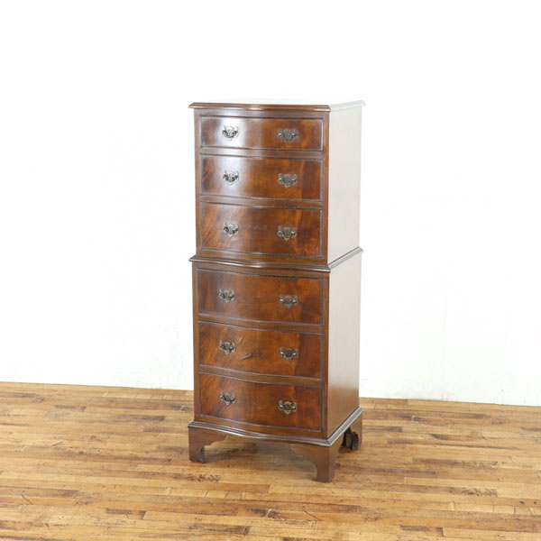 乐天商城 - チェスト 引き出し6段 チェストの上にチェスト マホガニー材の杢目が上品 背が高め 高さ125.5cm 小物収納 サイドチェストに 英国 80733