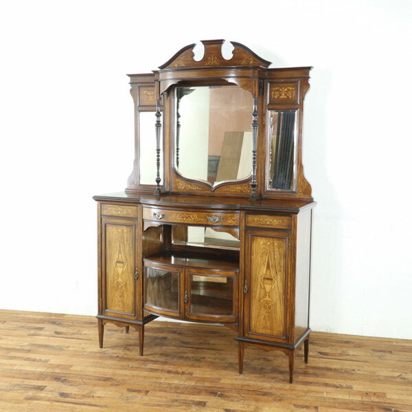 乐天商城 - アンティーク エドワーディアン パーラーキャビネット 幅138×奥47×高199cm 収納兼ディスプレイ棚 英国 アンティークフレックス 80779