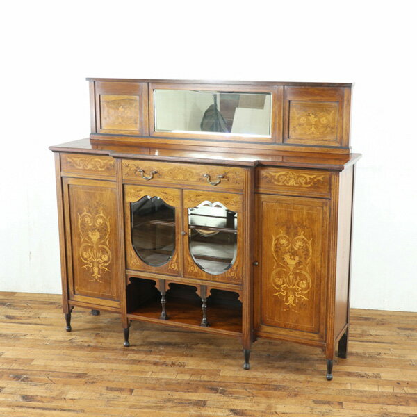 乐天商城 - アンティーク サイドボード 奥行がかなり薄め エドワーディアン様式が珍しい 盾のようなデザインの装飾がかっこいい イギリス家具 80780