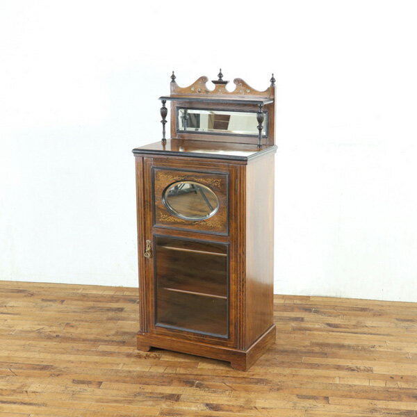 乐天商城 - アンティーク ミュージックキャビネット 美しい杢目 インレイが魅力的 彫刻は少なめでスッキリとしたシルエット ミラー付き 英国 80793