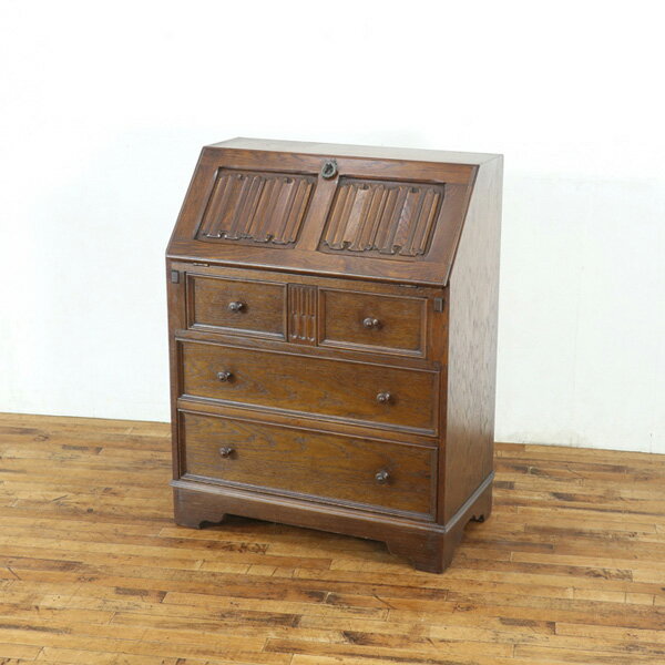 乐天商城 - ライティングビューロー リネンフォールド装飾が印象的 デスクレザーがかっこいい 収納 英国家具らしい引き締まったかっこよさ 英国 80832