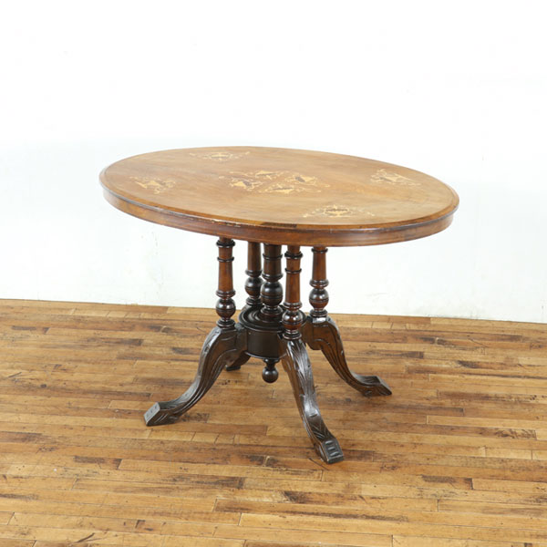 乐天商城 - アンティーク サイドテーブル 天板の美しいインレイも印象的 楕円型天板 やや大きめ 5本脚が特徴的 英国 アンティークフレックス 80863