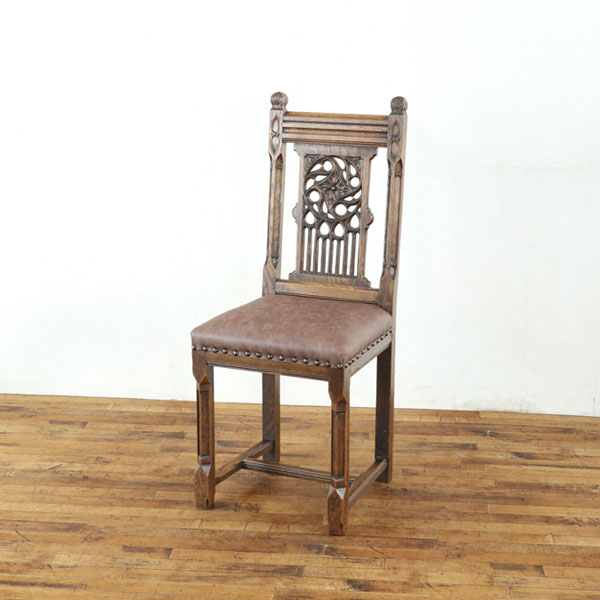 乐天商城 - アンティーク 張替済チェア ゴシックスタイル 繊細で独特な透かし彫り かっこいい 重厚な雰囲気 フランス アンティークフレックス 65006