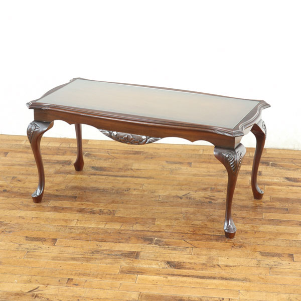 アンティーク コーヒーテーブル ガラストップ 深めのお色 滑らかな印象の装飾が素敵 長方形 イギリス家..