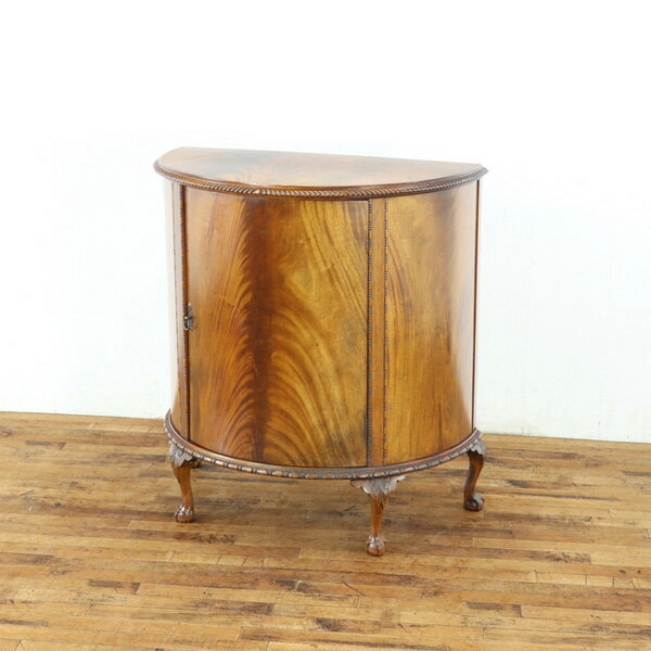 アンティーク キャビネット コンソールテーブル 飾り棚兼収納 クロッチマホガニーが素敵 ボールアンド..