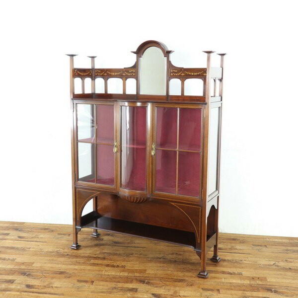 乐天商城 - アンティーク アーツアンドクラフツキャビネット 希少 存在感抜群 華やかなデザイン 繊細 上品 収納兼ディスプレイ棚　イギリス家具 80610