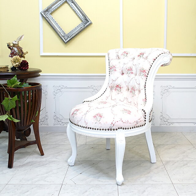 フレンチロココ ナーシングチェア ローソファ 白家具 ピンク ホワイト ダマスク 6097-18F116B [2]
