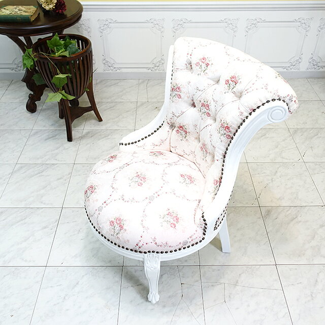 フレンチロココ ナーシングチェア ローソファ 白家具 ピンク ホワイト ダマスク 6097-18F116B [3]