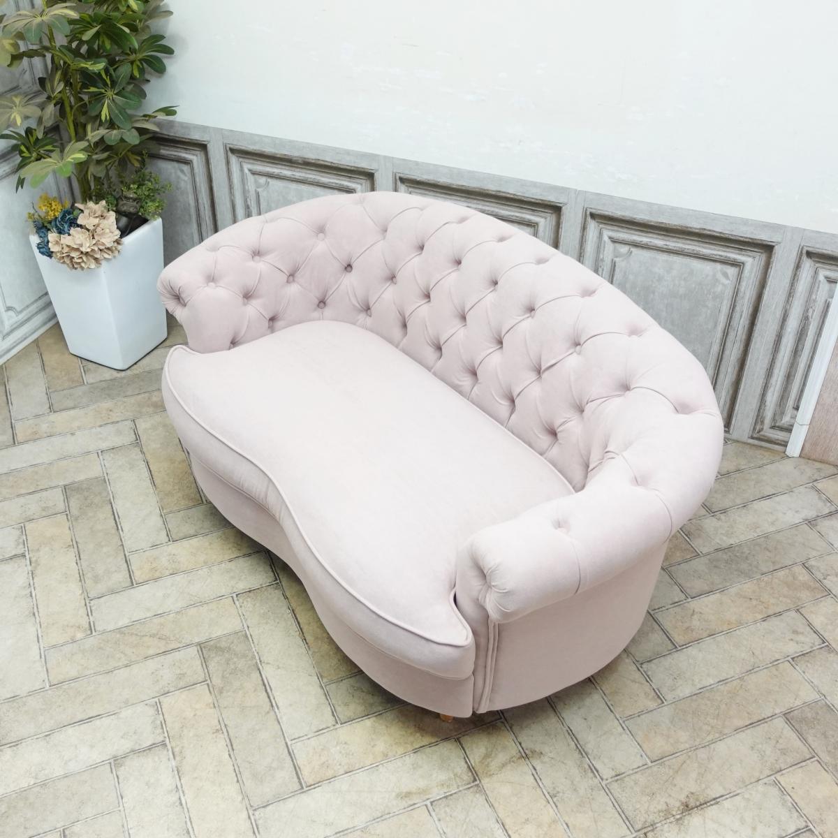 ソファ 2人掛け アンティーク 輸入家具 デザイナーズ ピンク ソファ チェスターフィールドソファ ビーンズ ソファ Mousofa 送料無料 ダブルソファ 英国 イギリス クラシック レトロ モダン ビンテージ チェスターフィールド ベロア ペールピンクxナチュラル nm2f237n [2]