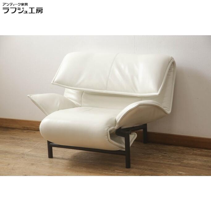 【中古】 美品 1人掛けソファ Cassina カッシーナ VERANDA ヴェランダ ホワイト レザー 一人掛け 1Pソファ イタリア モダン リビング 書斎 店舗 ラフジュ工房 送料無料 r-053461