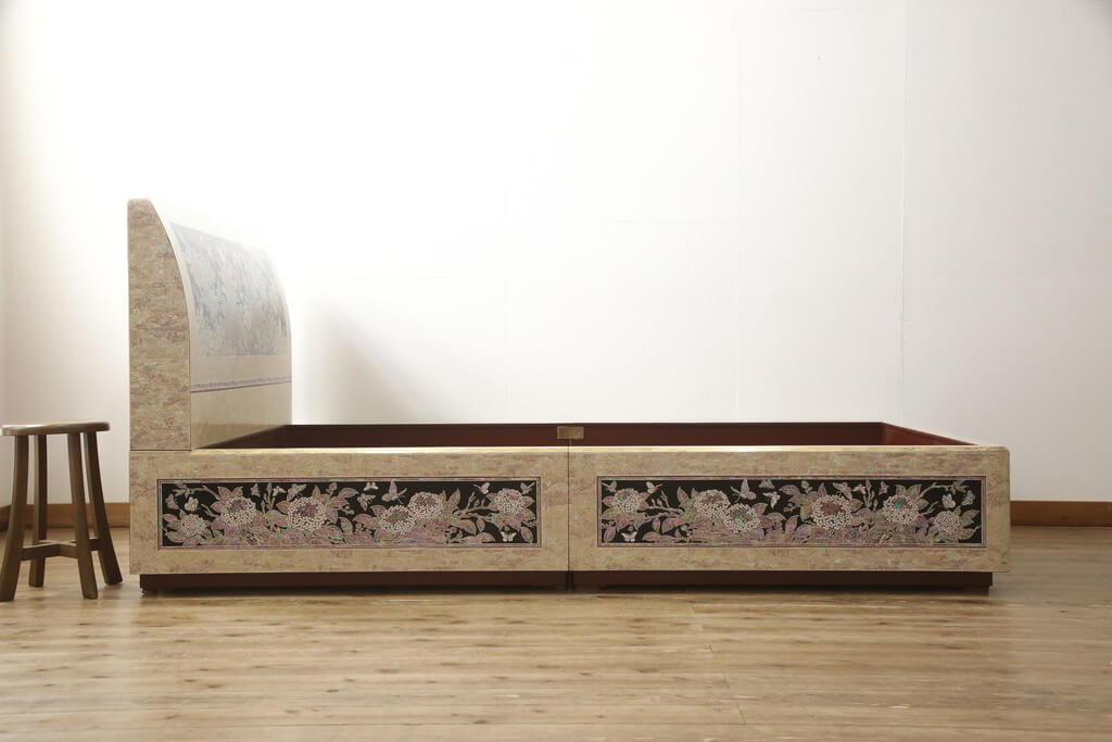 【中古】★事前問合せ必須★ ベッドフレーム 螺鈿 らでん細工 民芸家具 ベッド アジアン 民芸家具 寝室 店舗 ラフジュ工房 送料無料 r-059137 [3]