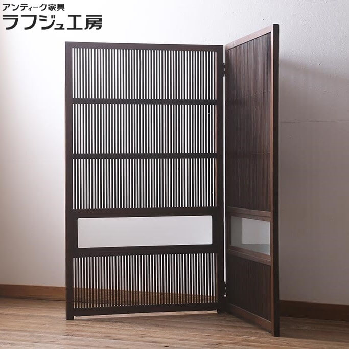 アンティーク建具 パーテーション 古建具リメイク レトロガラス入り 衝立 つい立て 仕切り レトロ 和風 和モダン ラフジュ工房 送料無料 r-041448