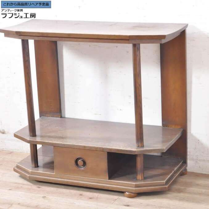 ★事前問合せ必須★ 和製アンティーク ナラ材製サイドキャビネット 希少 収納棚 飾り棚 オープンシェルフ ディスプレイラック モダン シンプル 日本 リビング 和室 寝室 カフェ ラフジュ工房 送料無料 r-072729(3)