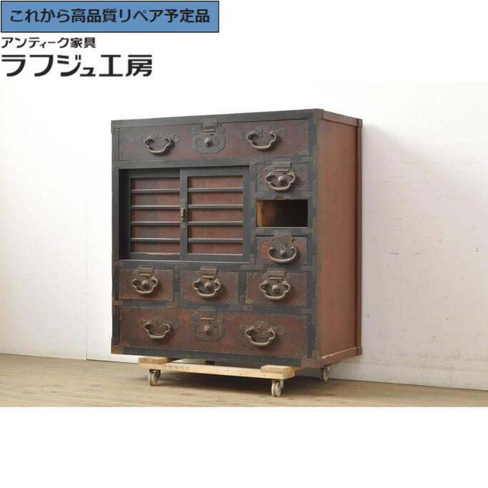 ★事前問合せ必須★ 和製アンティーク 松本帳場箪笥 明治期 和箪笥 時代箪笥 収納たんす 整理箪笥 和風 和モダン リビング 収納 和室 寝室 書斎 店舗 ラフジュ工房 送料無料 r-059536(3)
