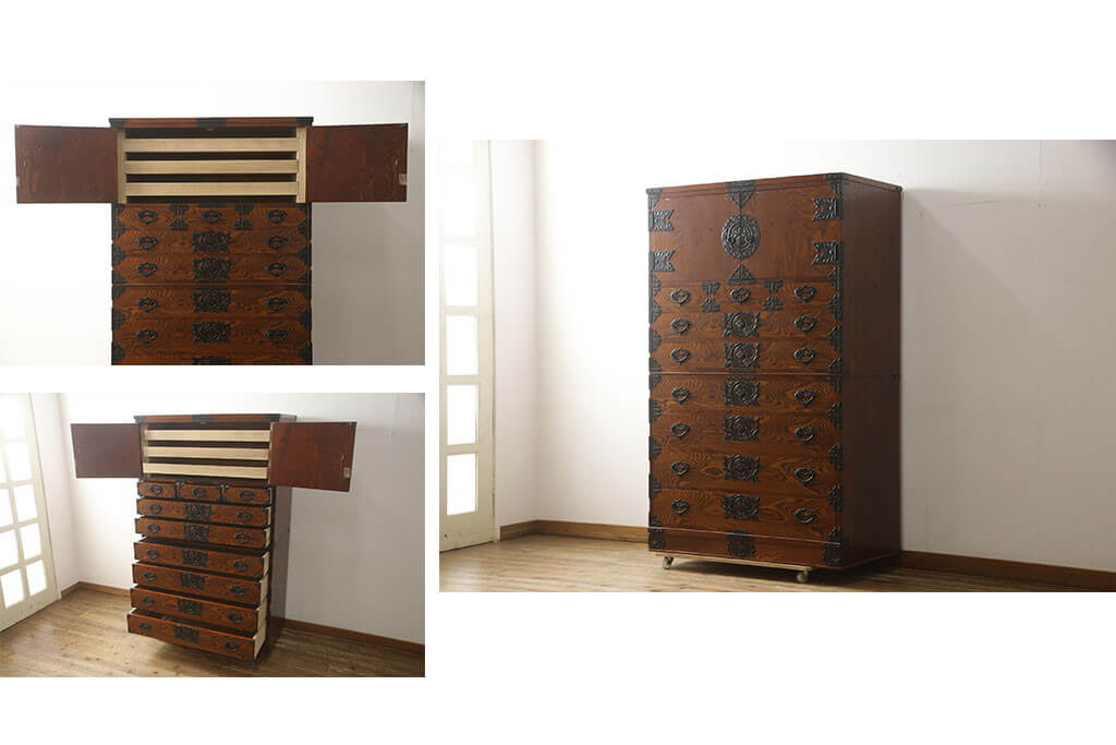 【中古】★事前問合せ必須★ 美品 衣装箪笥 岩谷堂箪笥 特注品 観音扉付き チェスト 洋服タンス 収納タンス 重ね箪笥 着物箪笥 和風 和モダン 民芸家具 収納 和室 寝室 店舗 ラフジュ工房 送料無料 r-059556 [3]