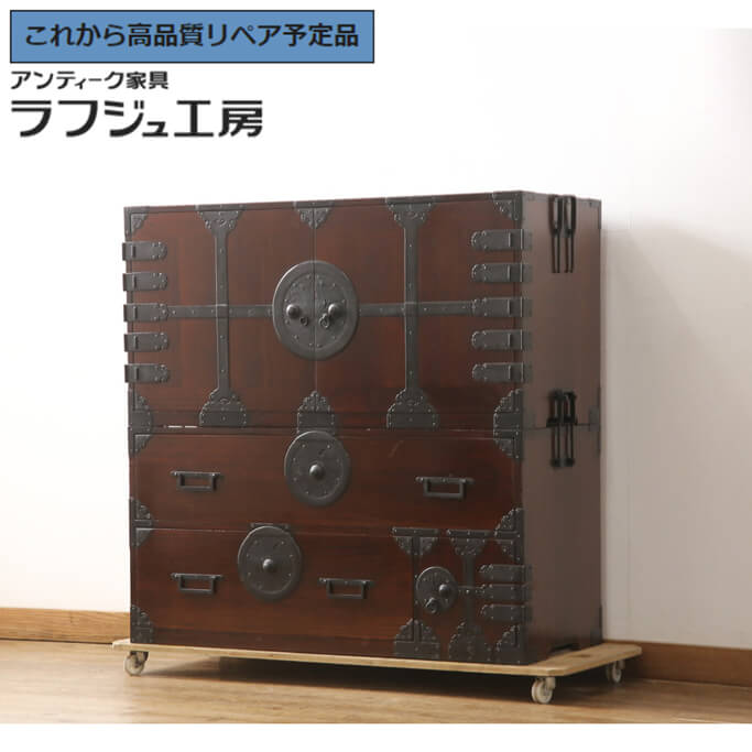 ★事前問合せ必須★ 和製アンティーク 明治期 極美品 時代箪笥 総桐材 観音開き チェスト 和タンス 収納..