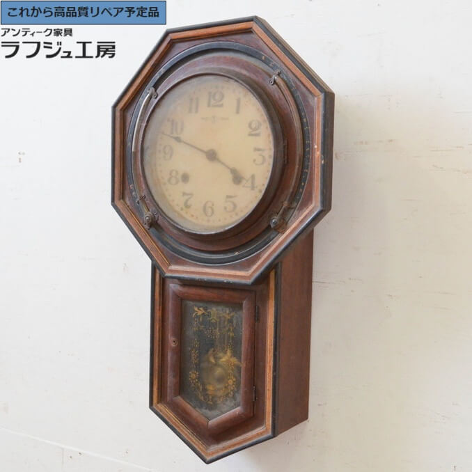 ★事前問合せ必須★ 和製アンティーク 掛け時計 大正期 タカノ 高野精密工業 柱時計 古時計 振り子時計 八角時計 レトロ クラシック 日本 リビング ダイニング 和室 寝室 書斎 カフェ ラフジュ工房 送料無料 r-072245(3)