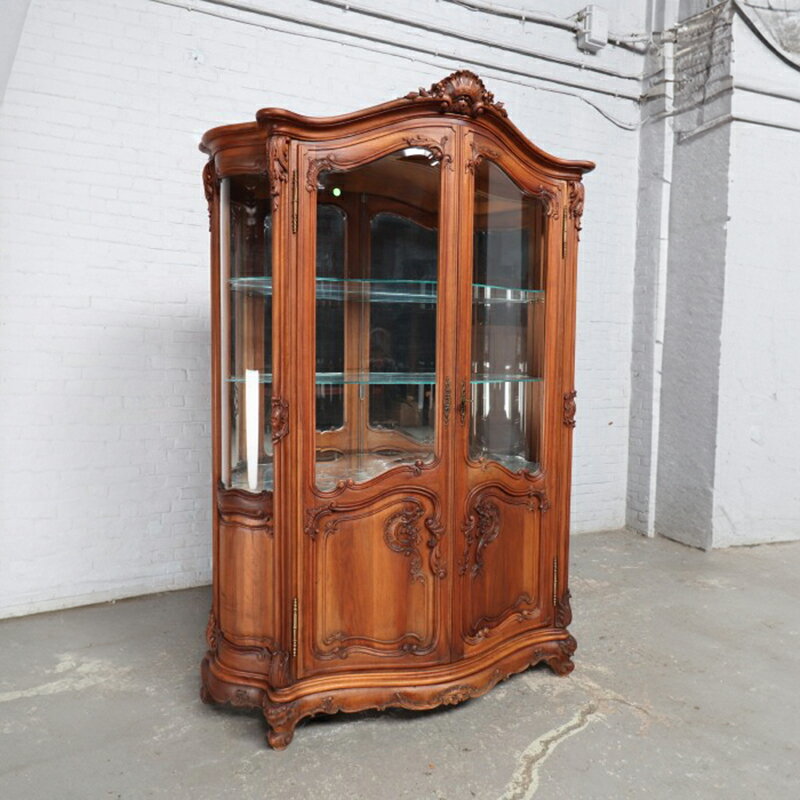 ディスプレイキャビネット ディスプレー 棚 タンス フランス ベルギー アンティーク 家具 1900年 オーク ヴィンテージ風 アンティーク おしゃれ ロココ調...